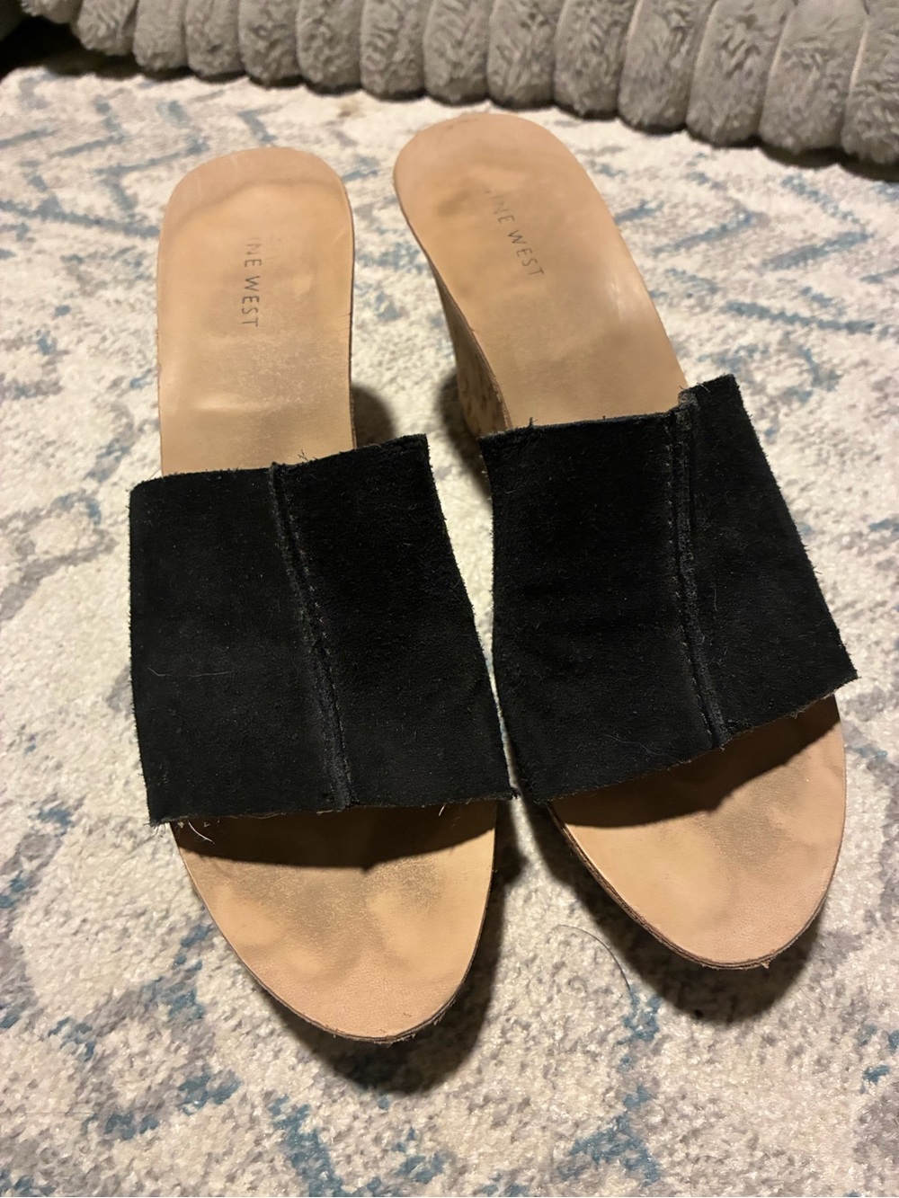 Nine West Black Suede Slide Wedge Mules